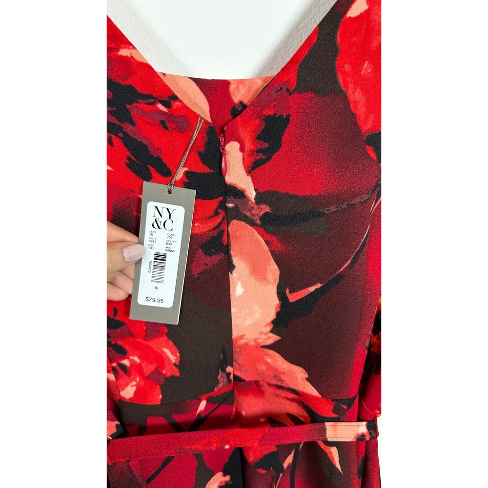 EVA MENDES NY&C Red Floral Belted Fit & Flare Dress Size 10 - Picture 6 of 10